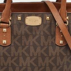 MICHAEL Michael Kors Brown Signature Coated Canvas and Leather Studded Sandrine Tote