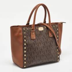 MICHAEL Michael Kors Brown Signature Coated Canvas and Leather Studded Sandrine Tote