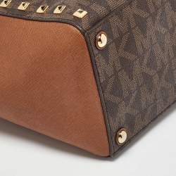 MICHAEL Michael Kors Brown Signature Coated Canvas and Leather Studded Sandrine Tote