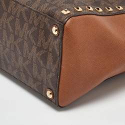 MICHAEL Michael Kors Brown Signature Coated Canvas and Leather Studded Sandrine Tote