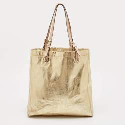 MICHAEL Michael Kors Gold Signature Mirrored Patent Leather North South Tote