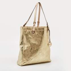 MICHAEL Michael Kors Gold Signature Mirrored Patent Leather North South Tote