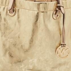 MICHAEL Michael Kors Gold Signature Mirrored Patent Leather North South Tote