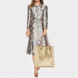 MICHAEL Michael Kors Gold Signature Mirrored Patent Leather North South Tote