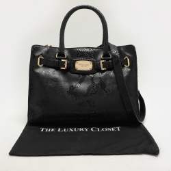 MICHAEL Michael Kors Black Python Print Leather Large East West Hamilton Tote