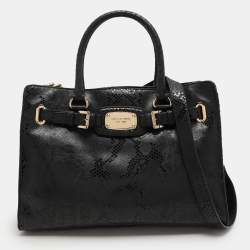 MICHAEL Michael Kors Black Python Print Leather Large East West Hamilton Tote