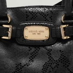 MICHAEL Michael Kors Black Python Print Leather Large East West Hamilton Tote