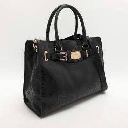MICHAEL Michael Kors Black Python Print Leather Large East West Hamilton Tote