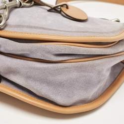 Pre Owned Michael Michael Kors Brown/Lilac Suede Saddle Shoulder Bag