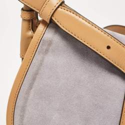 Pre Owned Michael Michael Kors Brown/Lilac Suede Saddle Shoulder Bag