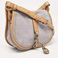 Pre Owned Michael Michael Kors Brown/Lilac Suede Saddle Shoulder Bag