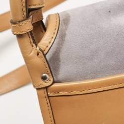 Pre Owned Michael Michael Kors Brown/Lilac Suede Saddle Shoulder Bag