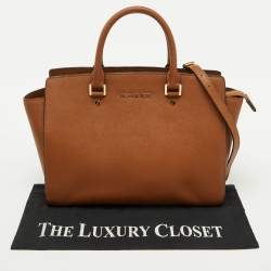 MICHAEL Michael Kors Brown Saffiano Leather Large Selma Satchel