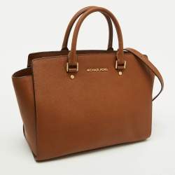 MICHAEL Michael Kors Brown Saffiano Leather Large Selma Satchel