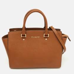MICHAEL Michael Kors Brown Saffiano Leather Large Selma Satchel