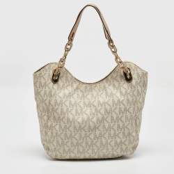 MICHAEL Michael Kors Off White/Beige Signature Coated Canvas and Leather Lillie Chain Hobo