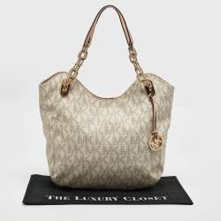 MICHAEL Michael Kors Off White/Beige Signature Coated Canvas and Leather Lillie Chain Hobo