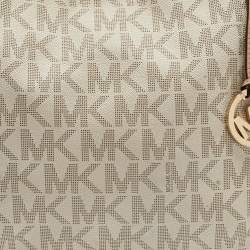 MICHAEL Michael Kors Off White/Beige Signature Coated Canvas and Leather Lillie Chain Hobo