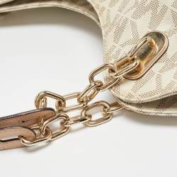 MICHAEL Michael Kors Off White/Beige Signature Coated Canvas and Leather Lillie Chain Hobo