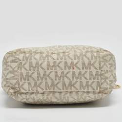 MICHAEL Michael Kors Off White/Beige Signature Coated Canvas and Leather Lillie Chain Hobo