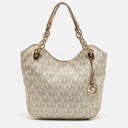 MICHAEL Michael Kors Off White/Beige Signature Coated Canvas and Leather Lillie Chain Hobo