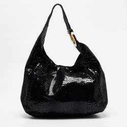 MICHAEL Michael Kors Black Python Effect Alcantara Fulton Hobo