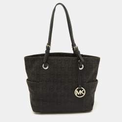MICHAEL Michael Kors Black Signature Canvas and Leather Jet Set Tote