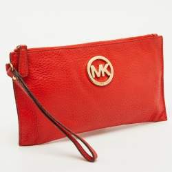 MICHAEL Michael Kors Orange Leather Wristlet Clutch