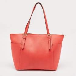 MICHAEL Michael Kors Red Saffiano Leather Large Top Zip Jet Set Tote
