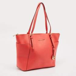 MICHAEL Michael Kors Red Saffiano Leather Large Top Zip Jet Set Tote