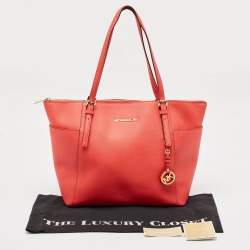 MICHAEL Michael Kors Red Saffiano Leather Large Top Zip Jet Set Tote