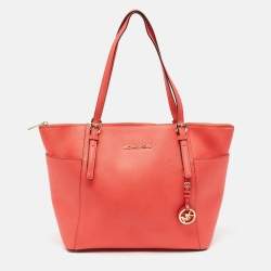 MICHAEL Michael Kors Red Saffiano Leather Large Top Zip Jet Set Tote