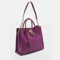 Pre Owned حقيبة يد مايكل مايكل كورس هاميلتون نورث ساوث كبيرة جلد أرجواني