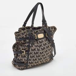 MICHAEL Michael Kors Black/Beige Signature Canvas and Leather Gansevoort Tote