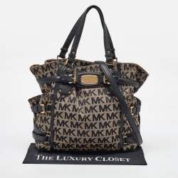 MICHAEL Michael Kors Black/Beige Signature Canvas and Leather Gansevoort Tote