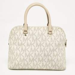 MICHAEL Michael Kors White Signature Coated Canvas Large Cindy Dome Bag
