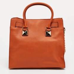 MICHAEL Michael Kors Orange Saffiano Leather Large Studded Hamilton Tote