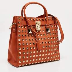 MICHAEL Michael Kors Orange Saffiano Leather Large Studded Hamilton Tote