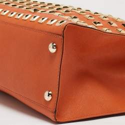 MICHAEL Michael Kors Orange Saffiano Leather Large Studded Hamilton Tote
