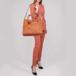 MICHAEL Michael Kors Orange Saffiano Leather Large Studded Hamilton Tote