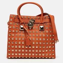 MICHAEL Michael Kors Orange Saffiano Leather Large Studded Hamilton Tote