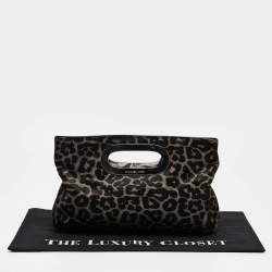 MICHAEL Michael Kors Black/Grey Leopard Print Calf Hair Berkley Clutch