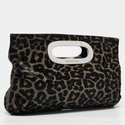 MICHAEL Michael Kors Black/Grey Leopard Print Calf Hair Berkley Clutch
