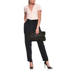MICHAEL Michael Kors Black/Grey Leopard Print Calf Hair Berkley Clutch