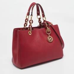Pre Owned MICHAEL Michael Kors Red Leather Cynthia Tote
