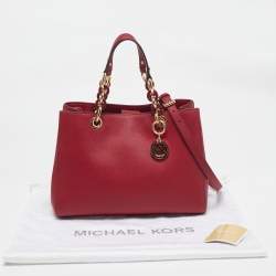 Pre Owned MICHAEL Michael Kors Red Leather Cynthia Tote