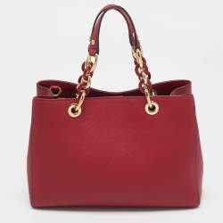 Pre Owned MICHAEL Michael Kors Red Leather Cynthia Tote