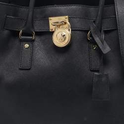 Pre Owned MICHAEL Michael Kors Black Leather Large North South Hamilton Tote