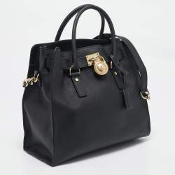 Pre Owned MICHAEL Michael Kors Black Leather Large North South Hamilton Tote