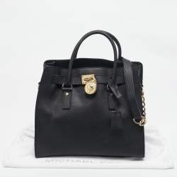 Pre Owned MICHAEL Michael Kors Black Leather Large North South Hamilton Tote